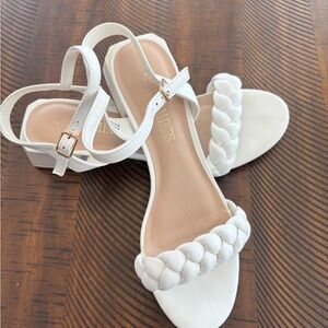 Dreampairs Elegant White Braided Sandals Block Herl Open Toe Slingback Size 7